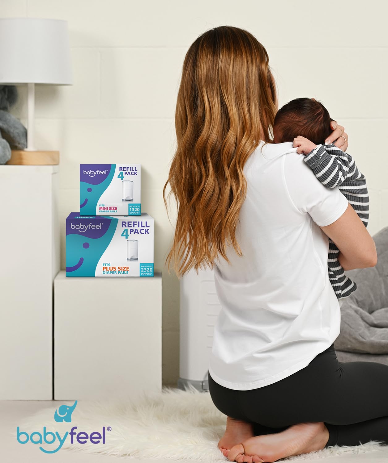 Babyfeel Refills Compatible With Dekor Plus Diaper Pails | 4 Pack | Exclusive 30% Extra Thickness | Diaper Pail Refills With Powerful Odor Elimination | Fresh Powder Scent | Holds Up To 2320 Diapers
