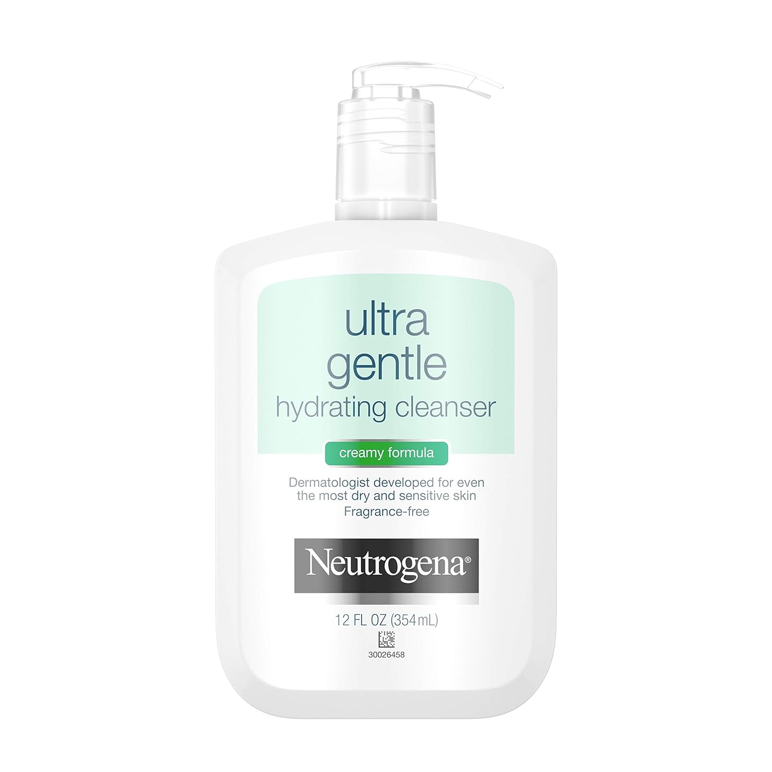 Neutrogena Ultra Gentle Hydrating Facial Cleanser, Non-Foaming Face Wash For Sensitive Skin, Gently Cleanses Face Without Over Drying, Oil-Free, Soap-Free, Fragrance-Free, 12 Fl. Oz