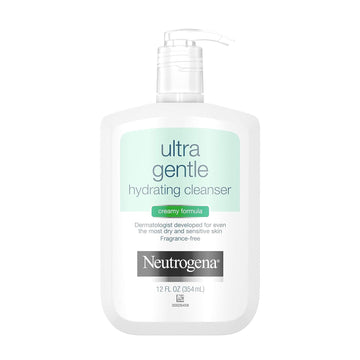 Neutrogena Ultra Gentle Hydrating Facial Cleanser, Non-Foaming Face Wash For Sensitive Skin, Gently Cleanses Face Without Over Drying, Oil-Free, Soap-Free, Fragrance-Free, 12 Fl. Oz