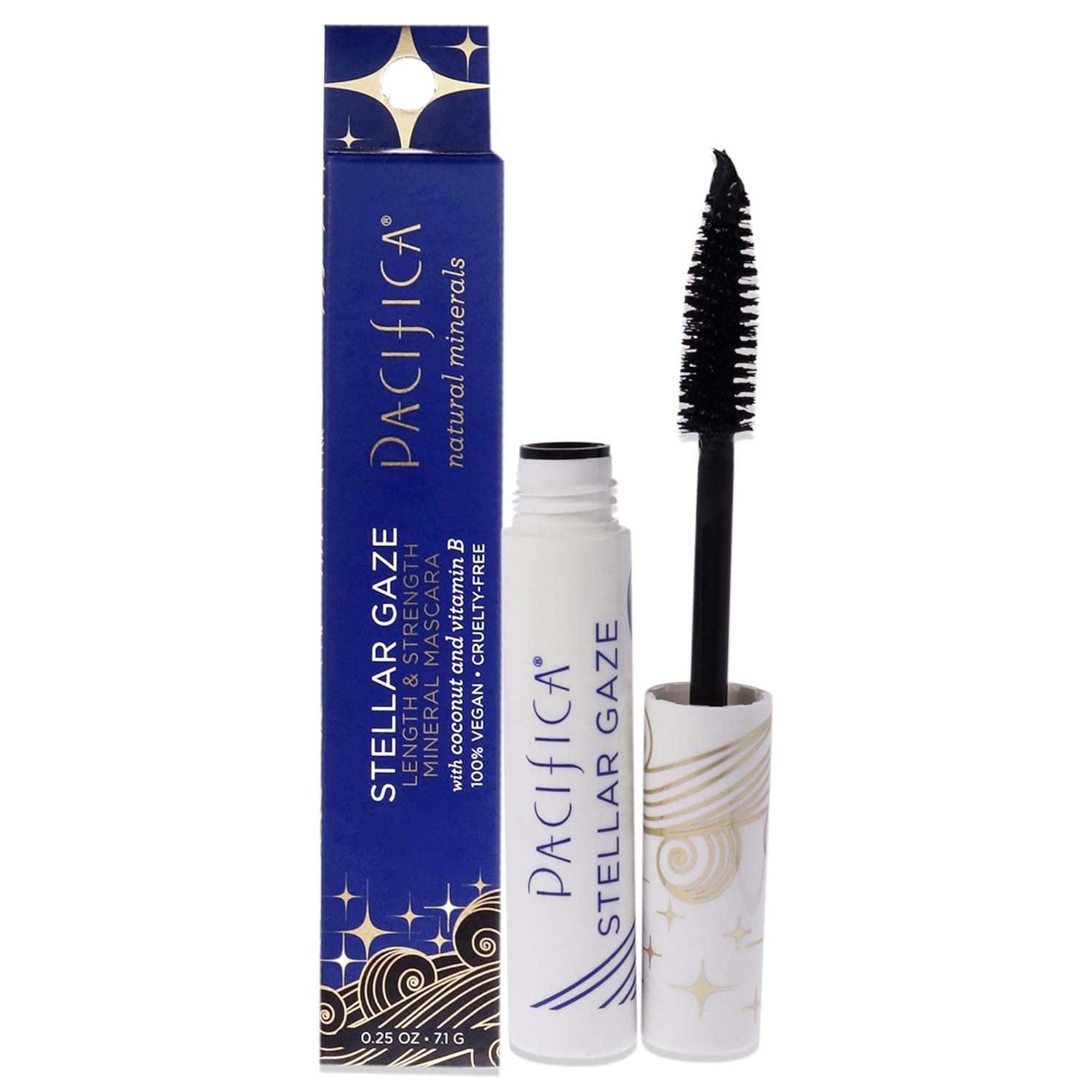Pacifica Beauty, Stellar Gaze Length & Strength Black Mascara, For Volume and Length, Vitamin B + Coconut, Natural Lash Effect, Silicone, Sulfate & Paraben Free, Vegan and Cruelty Free