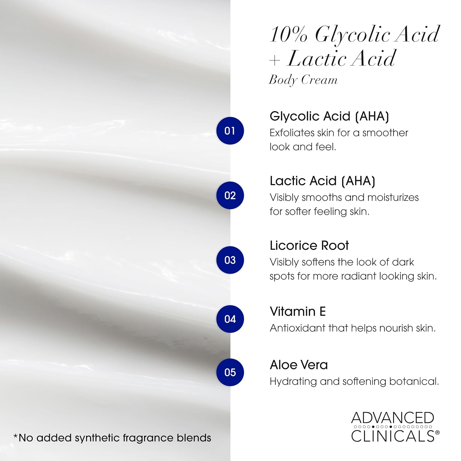 Advanced Clinicals 10% Glycolic Acid + Lactic Acid Lotion Exfoliant Moisturizing Cream With Hyaluronic Acid Moisturizer | Aha Exfoliating Body Cream Improves Look Of Uneven Rough Skin Texture, 16 Oz : Beauty & Personal Care