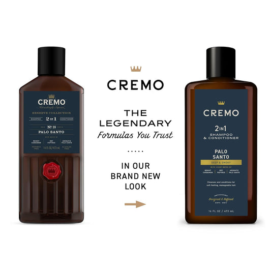 Cremo Palo Santo (Reserve Collection) Barber Grade 2-N-1 Shampoo & Conditioner, 16 Oz (Packaging May Vary)