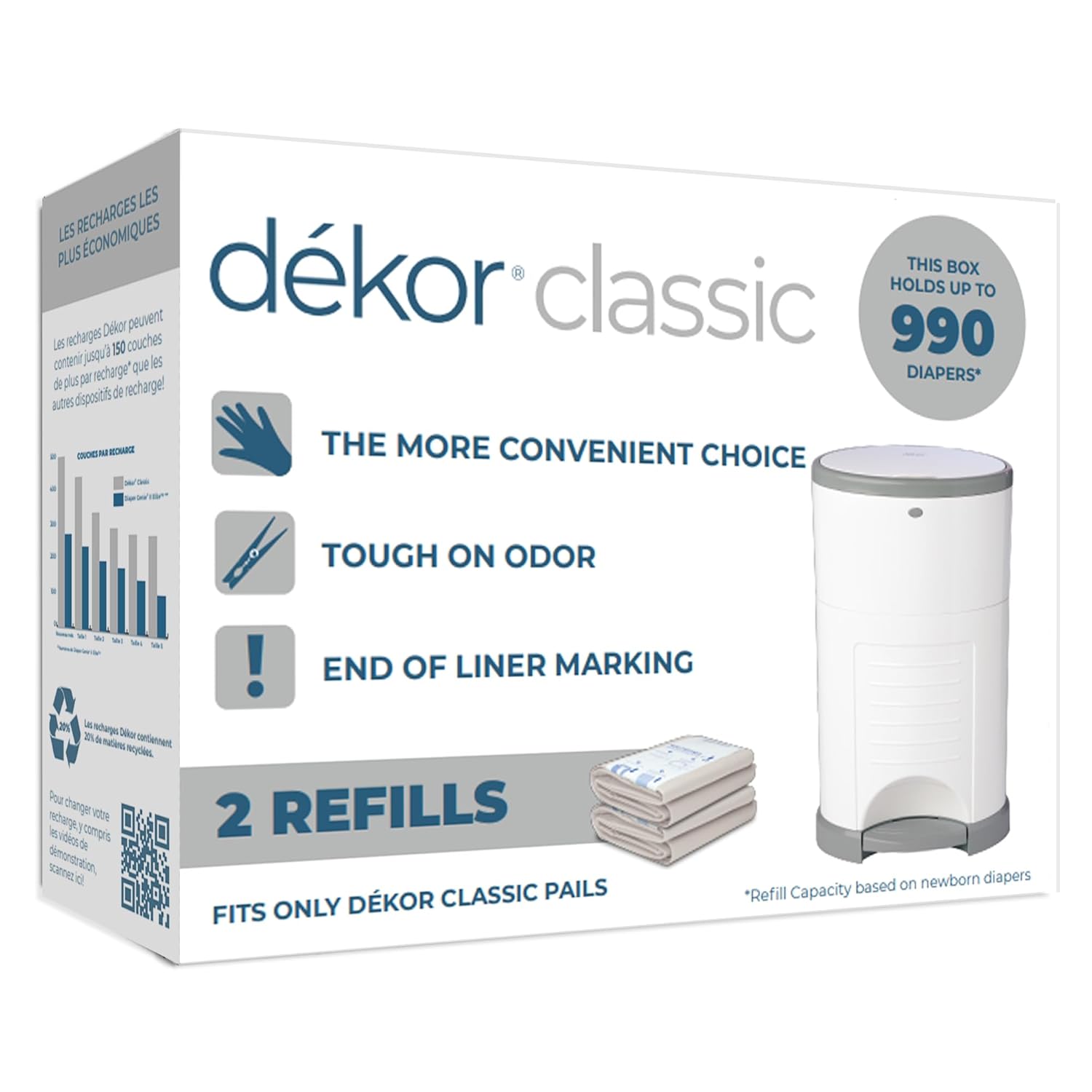 Diaper Dekor Classic Diaper Pail Refills, Most Economical Refill System | Quick & Easy To Replace | No Preset Bag Size Use Only What You Need | Exclusive End-Of-Liner Marking, Multicolor