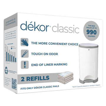 Diaper Dekor Classic Diaper Pail Refills, Most Economical Refill System | Quick & Easy To Replace | No Preset Bag Size Use Only What You Need | Exclusive End-Of-Liner Marking, Multicolor