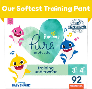 Pampers Pure Protection Training Pants Baby Shark - Size 3T-4T, 92 Count, Premium Hypoallergenic Training Underwear