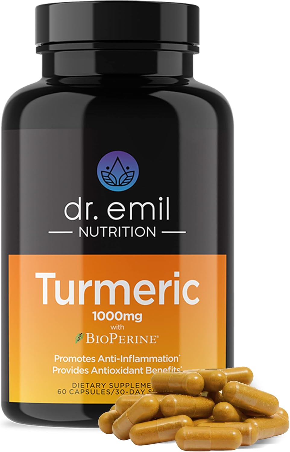 Dr. Emil Nutrition Turmeric Curcumin With Black Pepper Supplement - Turmeric Capsules With Bioperine For Easy Absorption - 1000Mg Turmeric Supplement, 60 Capsules