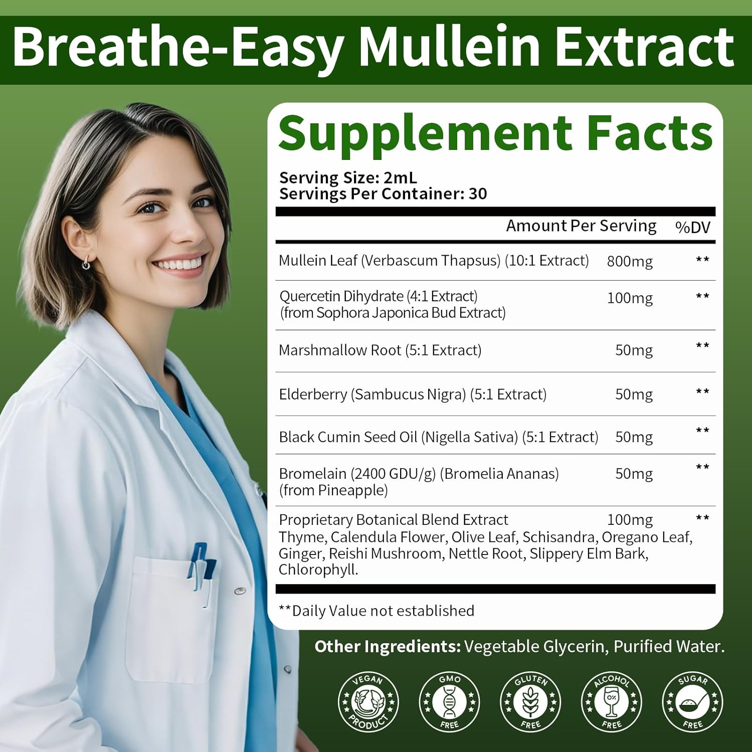 (2 Pack) Mullein Drops For Lungs, 16-In-1 Mullein Leaf Extract 800Mg For Lung Cleanse, Respiratory, Immunity, With Quercetin, Marshmallow, Black Cumin Seed, Elderberry, Non-Gmo, 2 Fl Oz
