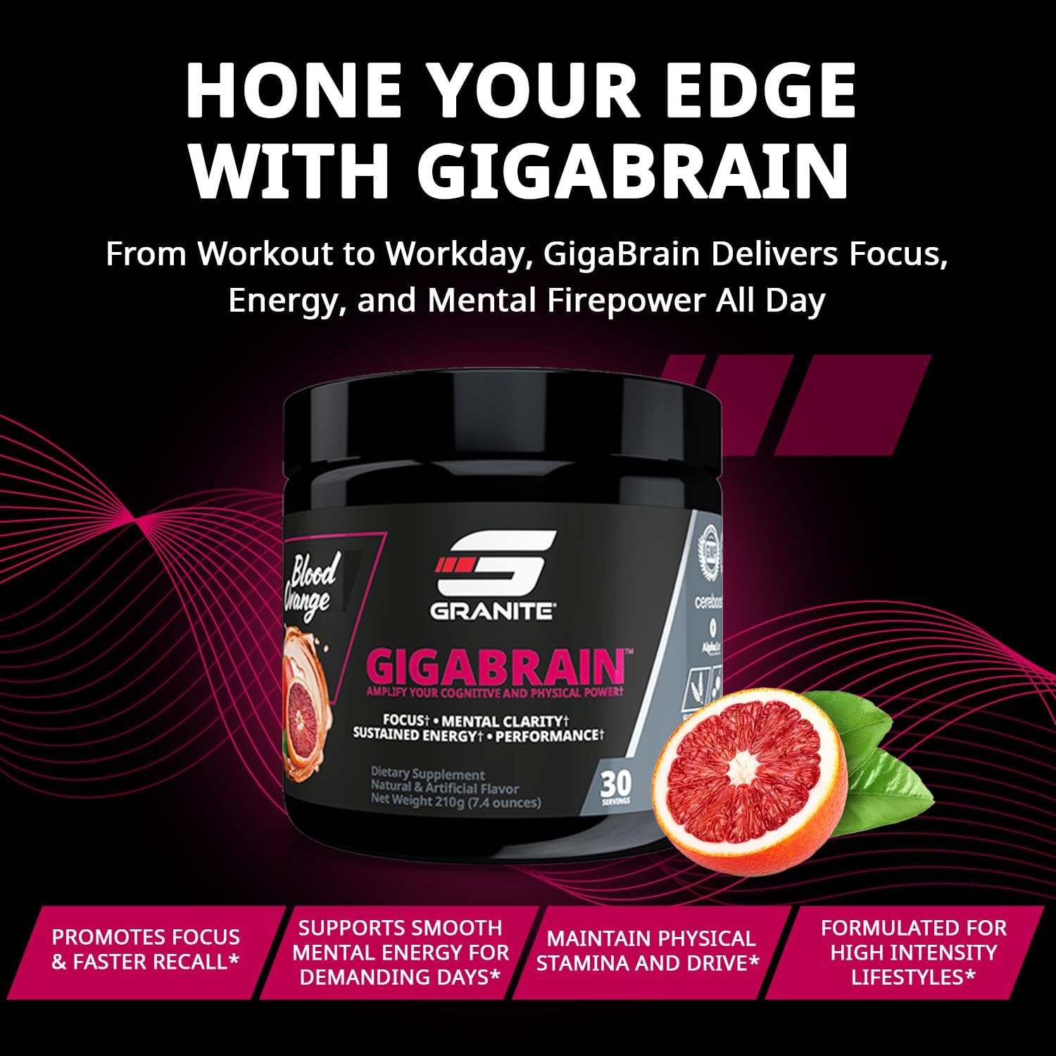 Granite Nutrition Gigabrain Nootropic Energy Powder – Cereboost, Alpha-Gpc & Elevatp – Cognitive Focus Supplement For Sustained Energy & Performance – Blue Crush, 30 Servings : Health & Household