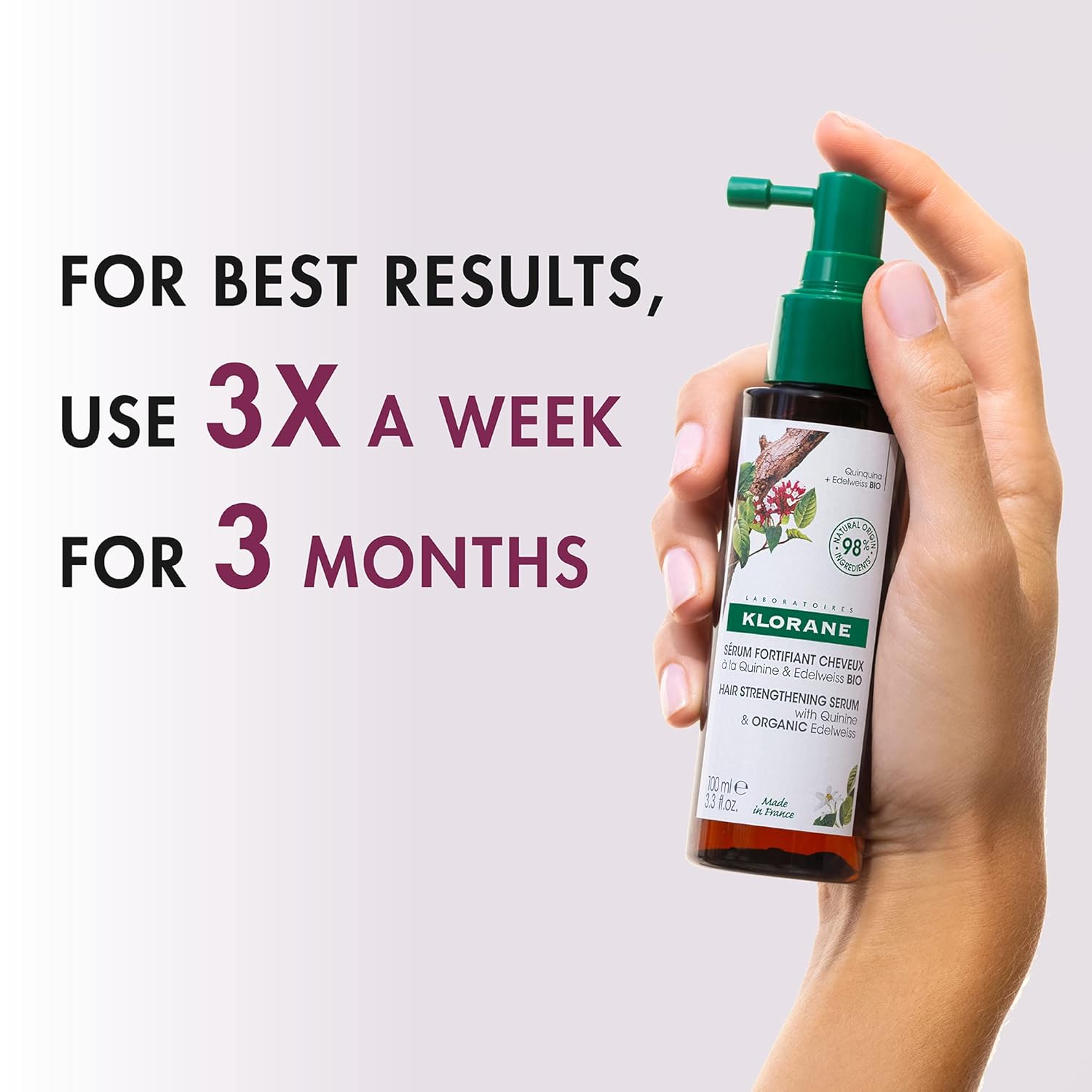Klorane Strengthening Serum With Quinine And Edelweiss For Thinning Hair, Supports Thicker, Stronger, Healthier Hair, For Men And Women, Paraben, Silicone And Sulfate Free, 3.3 Fl Oz : Beauty & Personal Care