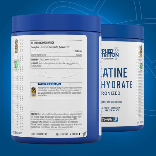 Applied Nutrition Creatine Monohydrate Powder 500g – 100% Micronized Creatine – 5g per Serving – Unflavoured – Supports High-Intensity Performance – 100 Servings : Amazon.co.uk: Health & Personal Care