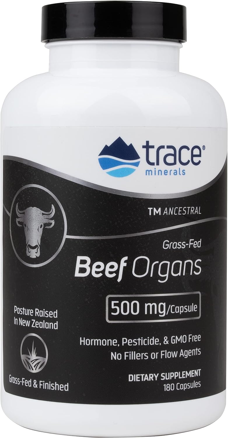 Trace Minerals | Ancestral Beef Organ Capsules (Liver, Heart, Kidney, Pancreas, Spleen) | Pasture Raised, Grass Fed & Finished | Paleo & Keto Friendly | 30 Servings | 180 Count