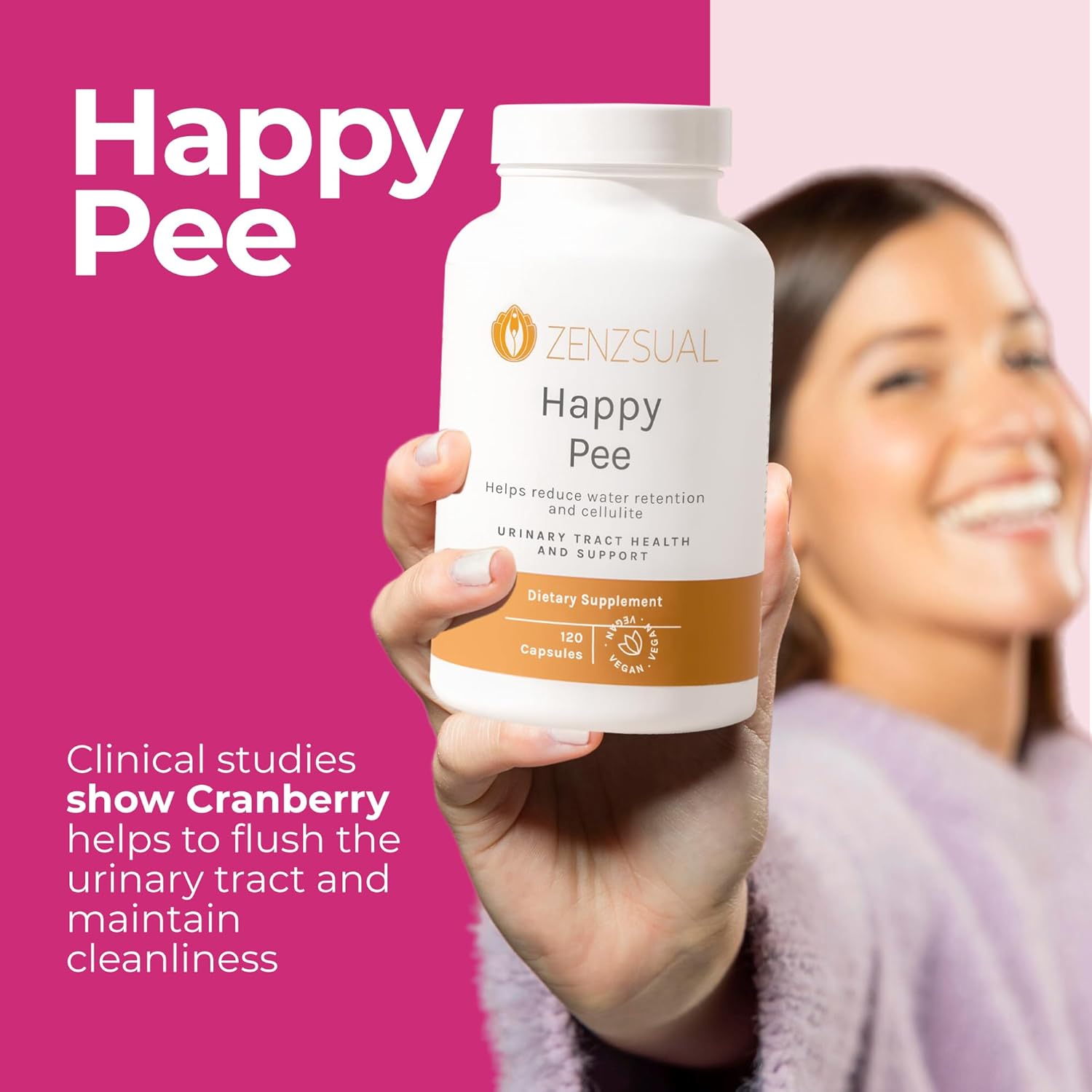 Zenzsual Happy Pee – Urinary Tract Support With Organic Cranberry And D-Mannose - Comprehensive Uti Pain Relief Support For Women - 120 Capsules : Health & Household