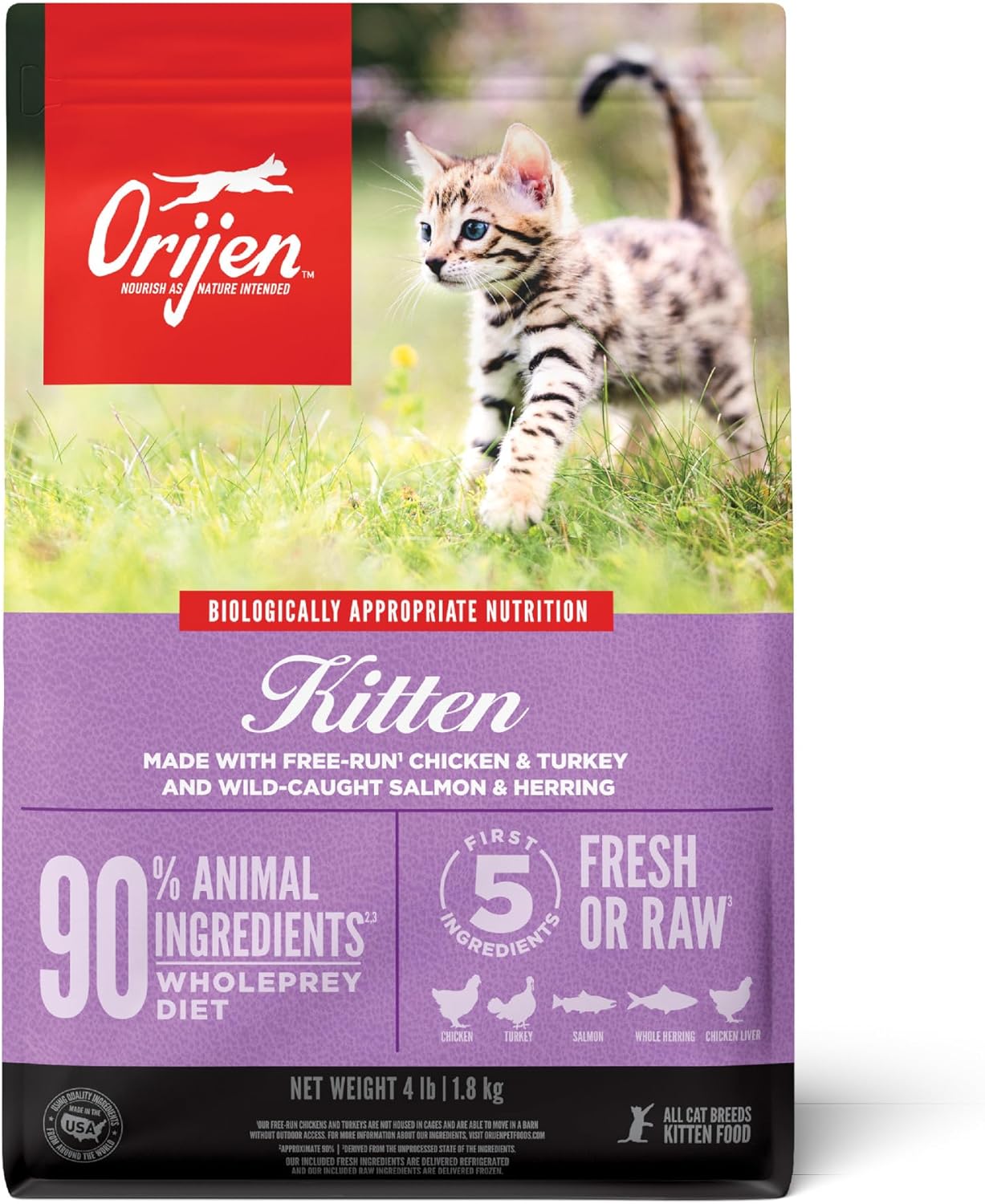 Orijen Dry Kitten Food, Grain Free Food For Kittens, With Wholeprey Ingredients, 4Lb