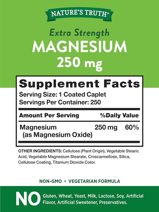 Nature'S Truth Magnesium Supplement | 250 Mg | 250 Count | Vegetarian, Non-Gmo & Gluten Free | Magnesium Oxide