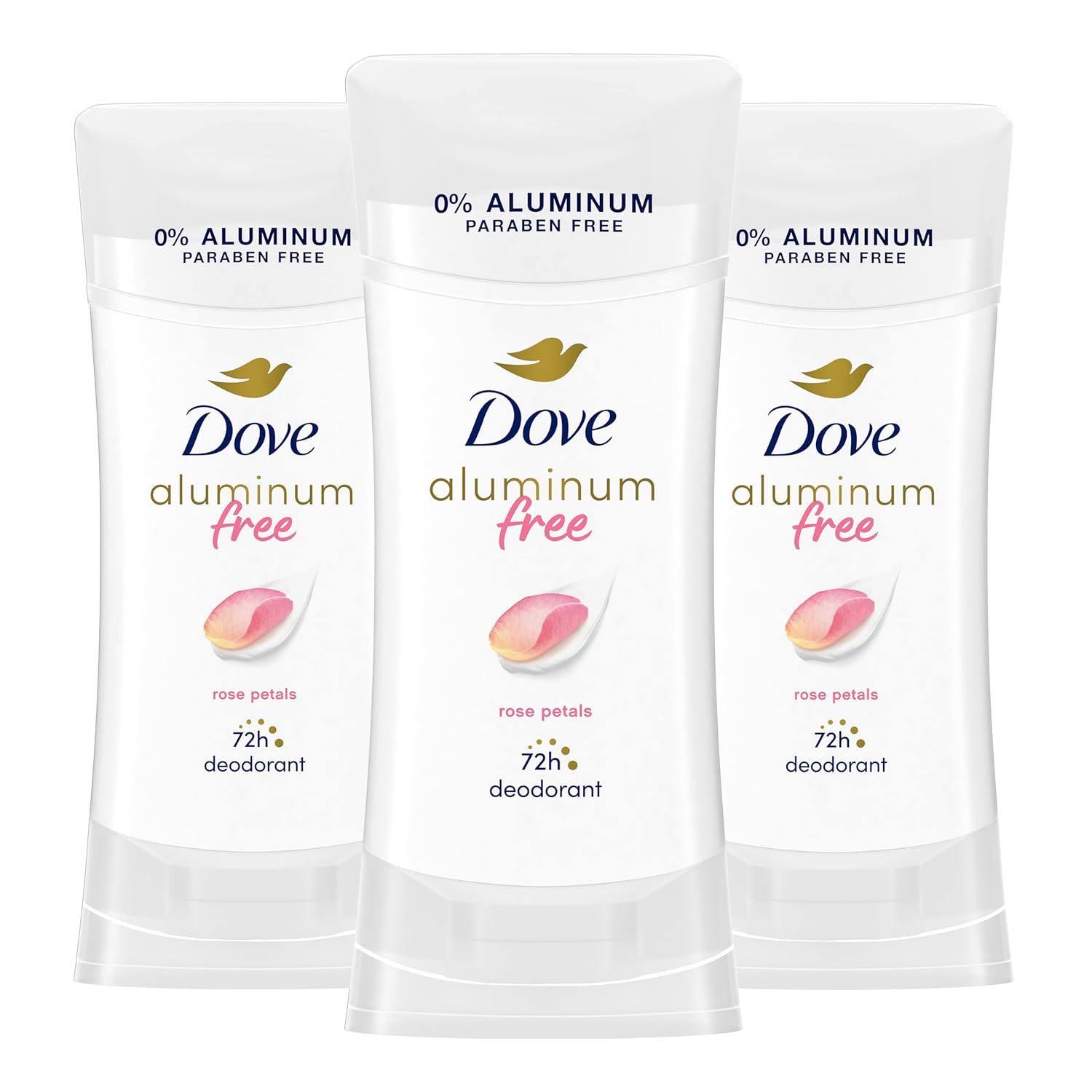 Dove Aluminum Free Deodorant For Women 3 Count Rose Petals 72 Hour Odor Protection 2.6 Oz