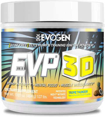 Evogen Evp 3D - Stim Free Pre Workout Powder For Men & Women | Sugar Free Non Stim Preworkout With Beta Alanine And Creatine For Energy & Pump | Tropic Thunder | 40 Servings