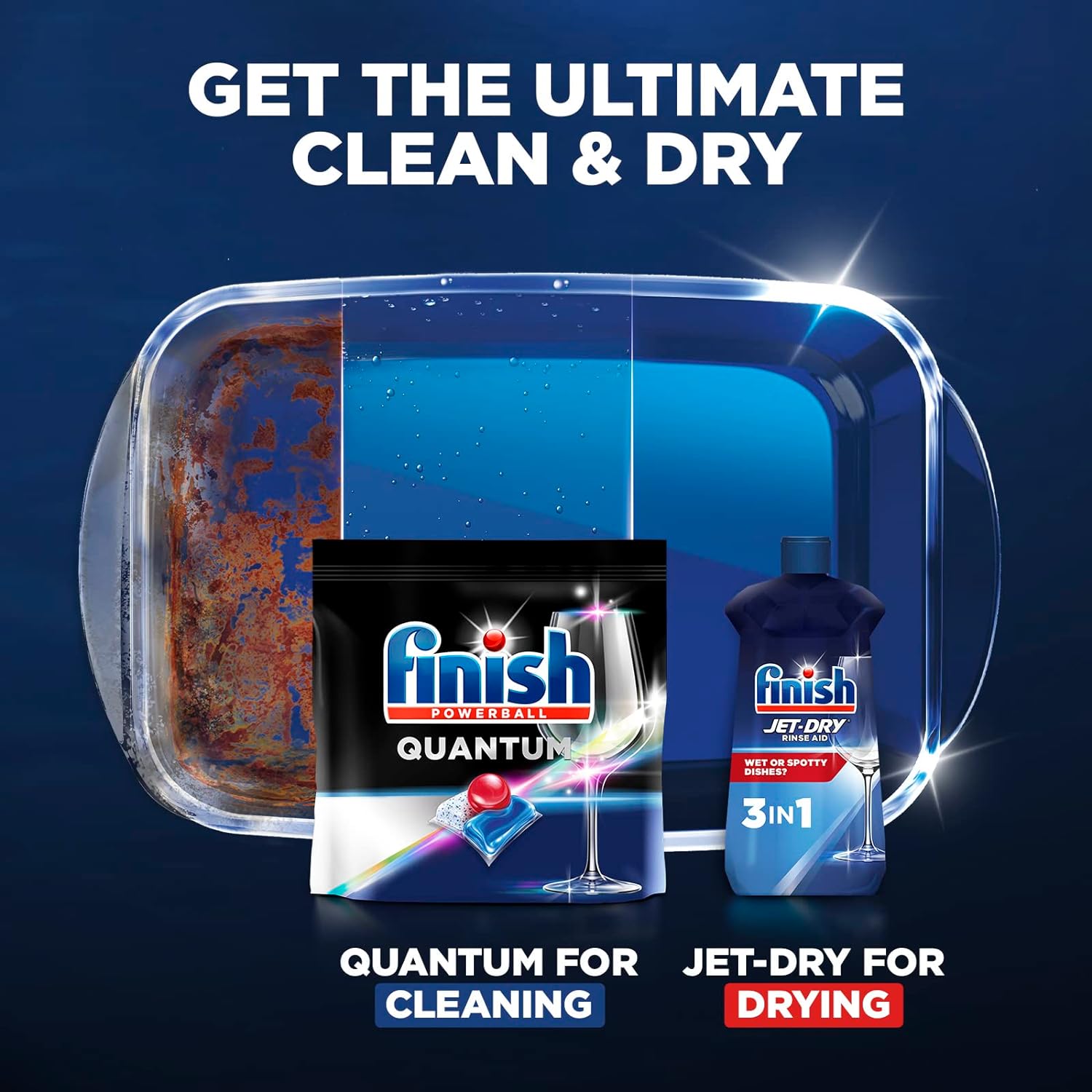 Finish - Quantum with Activblu Technology - 50ct - Dishwasher Detergent - Powerball - Ultimate Clean and Shine - Dishwashing Tablets - Dish Tabs-(Packaging May Vary) : Health & Household