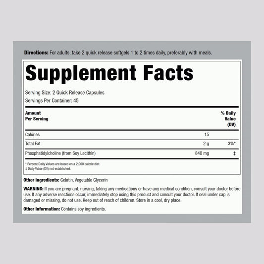 Piping Rock Phosphatidyl Choline 840mg | 90 Softgels | from Soy Lecithin | Non-GMO, Gluten Free Supplement