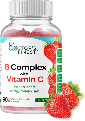 Vitamin B Complex Gummies, Vegan, GMO-Free Gluten Free, Great Taste Natural Strawberry Flavor Gummy Vitamins, with 6 B Vitamins, Energy Support Dietary Supplement, for Adults 90 Gummies