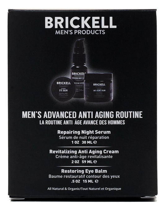 Brickell Men's Advanced Anti-Aging Skin Care Routine, Night Face Cream, Vitamin C Facial Serum and Eye Cream, Natural and Organic, Scented, Skin Care Gift Set