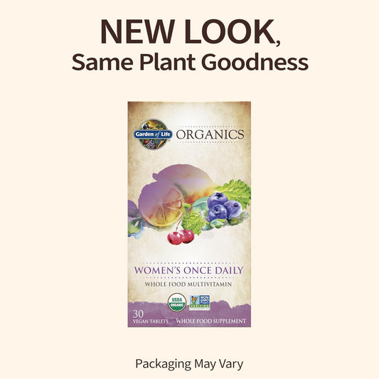 Garden Of Life Organics Women'S Once Daily Multi - 30 Tablets, Whole Food Multi With Iron, Biotin, Vegan Organic Vitamin For Womens Health, Energy Hair Skin & Nails