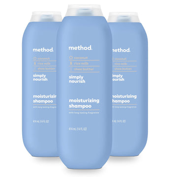Method Moisturizing Shampoo, Simply Nourish with Shea Butter, Coconut, and Rice Milk Scent Notes, Paraben and Sulfate Free, 14 oz (Pack of 3)