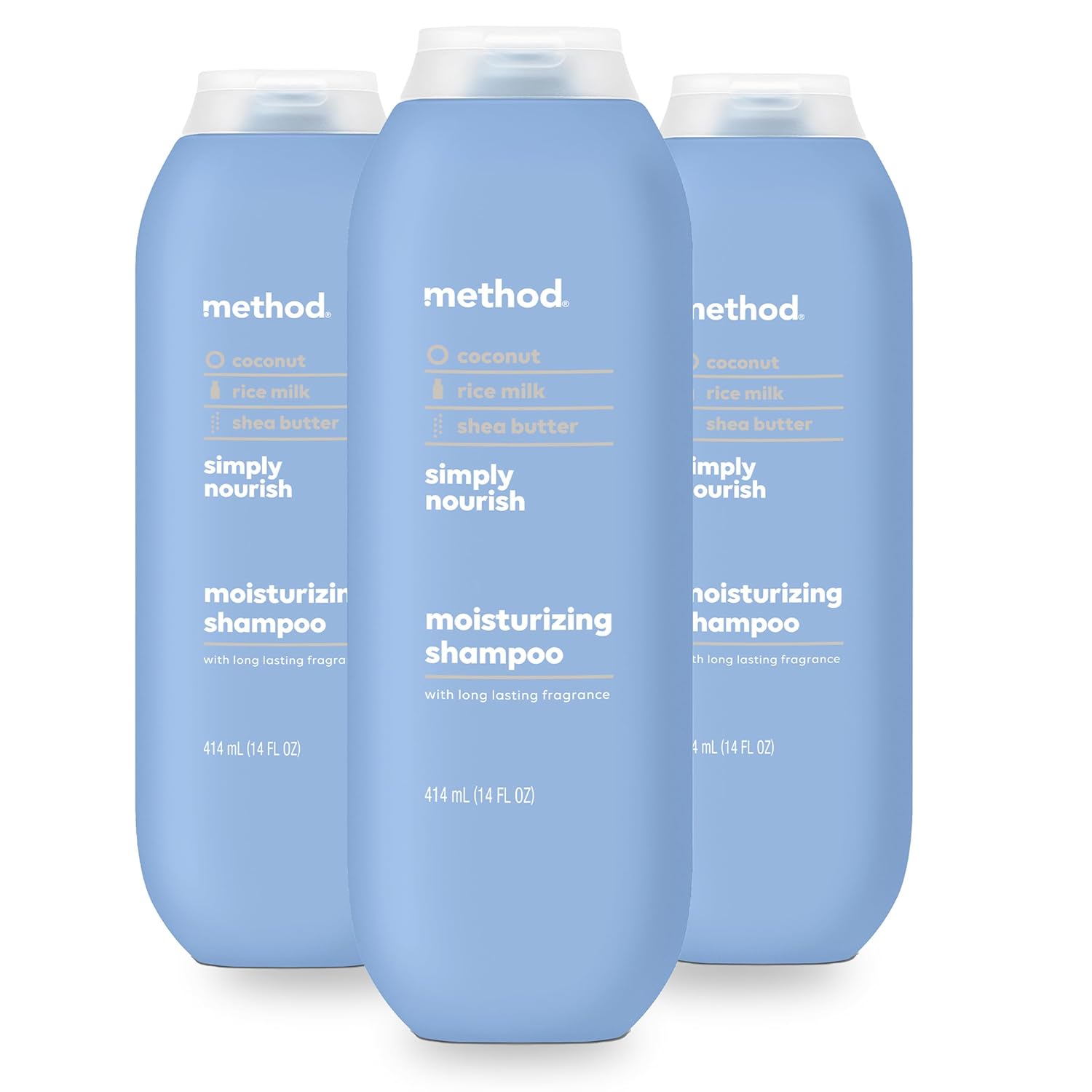 Method Moisturizing Shampoo, Simply Nourish With Shea Butter, Coconut, And Rice Milk Scent Notes, Paraben And Sulfate Free, 14 Oz (Pack Of 3)