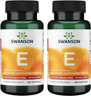 Swanson Natural Vitamin E - Natural Supplement Supporting Heart Health & Tissue Protection - Essential Nutrient Promoting Overall Health & Wellness 200 Iu (134.2 Milligrams) 250 Sgels (2 Pack)