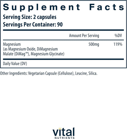 Vital Nutrients Triple Magnesium Complex | Vegan Magnesium Glycinate, Malate & Oxide 250Mg | Easily Absorbed Magnesium Supplement For Stress, Muscle, Heart, Bone Support | 180 Capsules