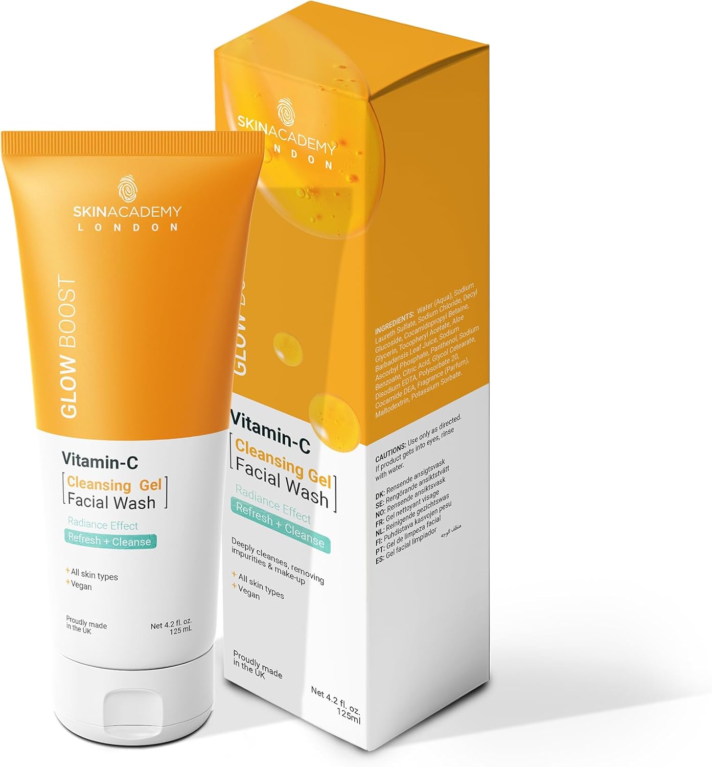 Skin Academy London | Glow Boost | Cleansing Gel Facial Wash | Refresh + Cleanse | 125Ml