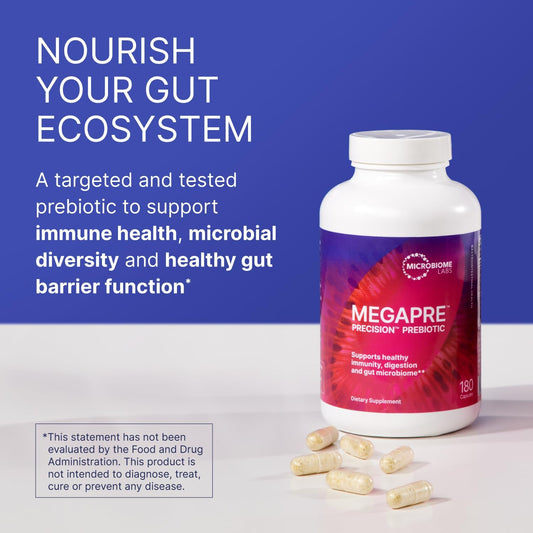 Microbiome Labs Megapre Prebiotic Blend - Clinically Tested Oligosaccharides Fiber To Support Immune Health, Digestion & Gut Barrier - Prebiotics Supplement For Women & Men (180 Capsules)