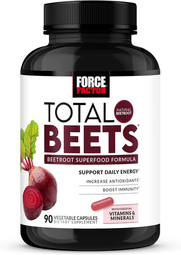Force Factor Total Beets Beetroot Superfood Formula With Beet Root Powder, Beet Supplement With Vitamins, Minerals, And Antioxidants, Immune Support Supplement, 90 Vegetable Capsules