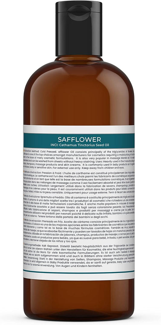 Mystic Moments | Safflower Carrier Oil 500ml - Pure & Natural Oil Perfect for Hair, Face, Nails, Aromatherapy, Massage and Oil Dilution Vegan GMO Free
