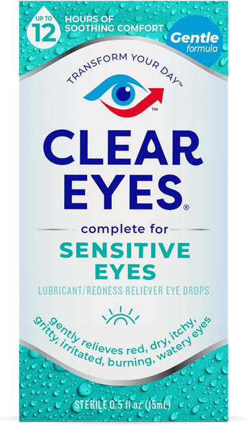 Clear Eyes For Sensitive Eyes, Redness Reliever Eye Drops, 0.5 Oz