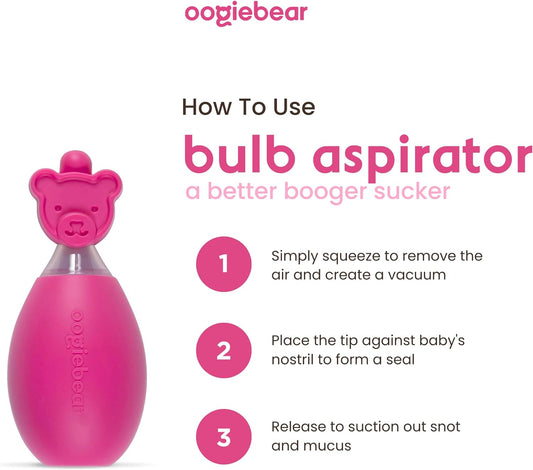 oogiebear: Baby Nasal Aspirator - Safe Booger & Earwax Remover for Newborns, Infants, Toddlers - Better Syringe, Airtight Suction, Nose Sucker - Essential Baby Stuff, Diaper Bag Must-Haves, Pink