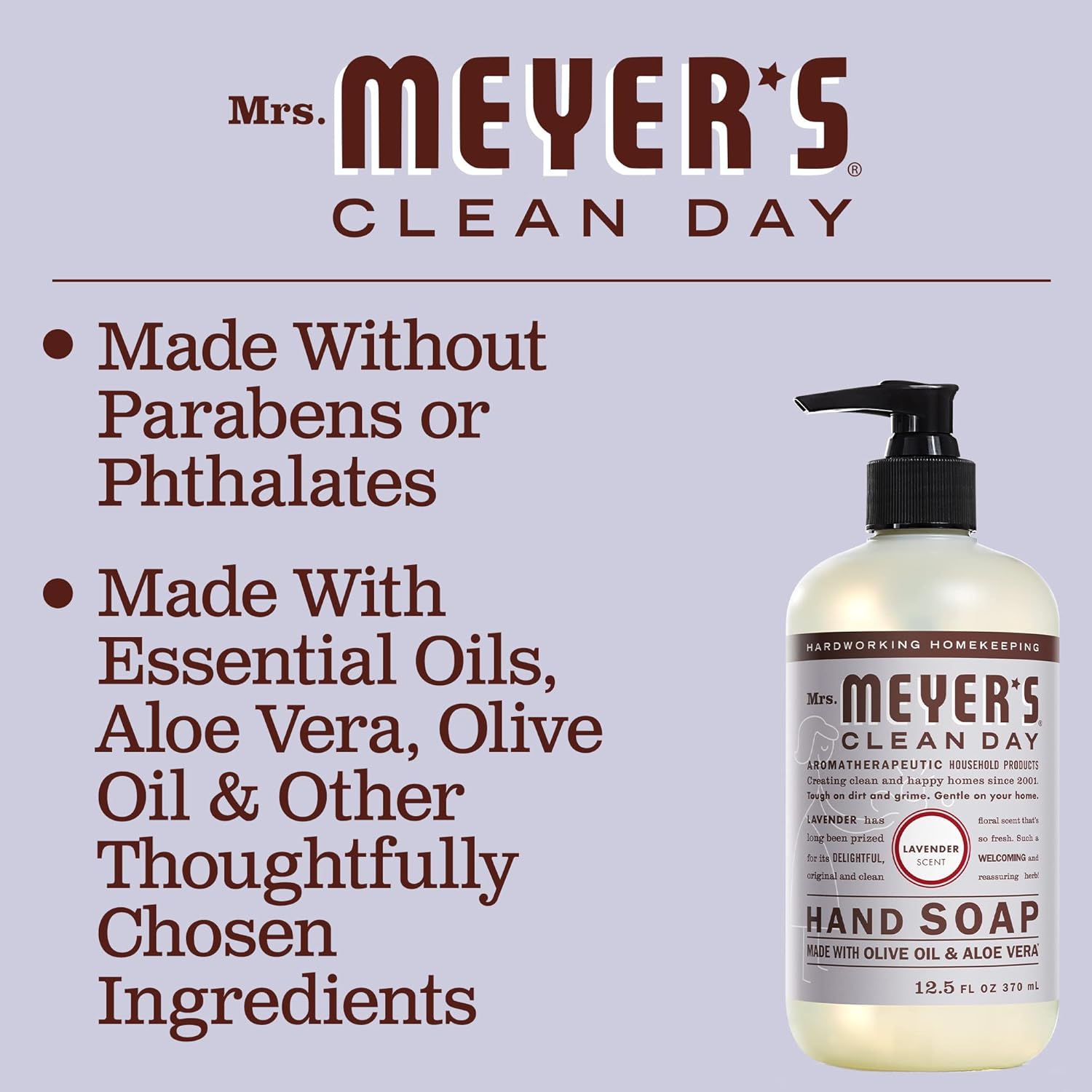 MRS. MEYER'S CLEAN DAY Hand Soap, Made with Essential Oils, Biodegradable Formula, Lavender, 12.5 fl. oz - Pack of 3 : Beauty & Personal Care