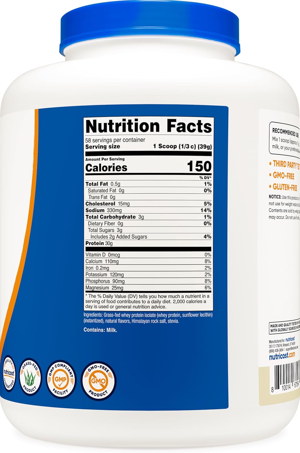 Nutricost Grass-Fed Whey Protein Isolate (Vanilla) 5LBS - Non-GMO, Gluten Free, Natural Flavors : Health & Household