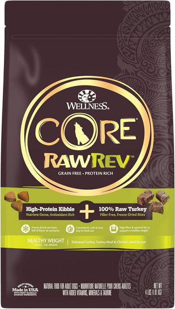 Wellness Core Rawrev Grain-Free Dry Dog Food, Natural Ingredients, Made In Usa With Real Freeze-Dried Meat (Adult, Healthy Weight, 4 Lbs)