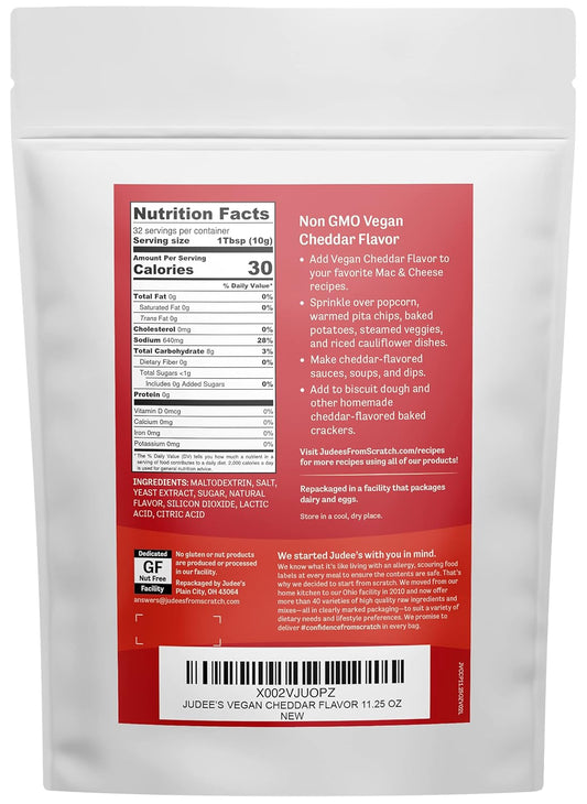 Judee’S Vegan Cheddar Flavor Powder 11.25Oz - 100% Non-Gmo, Vegan, Gluten-Free & Nut-Free - Great Dairy Cheese Powder Alternative - Made In Usa - Use In Sauces, Seasonings, And Soups