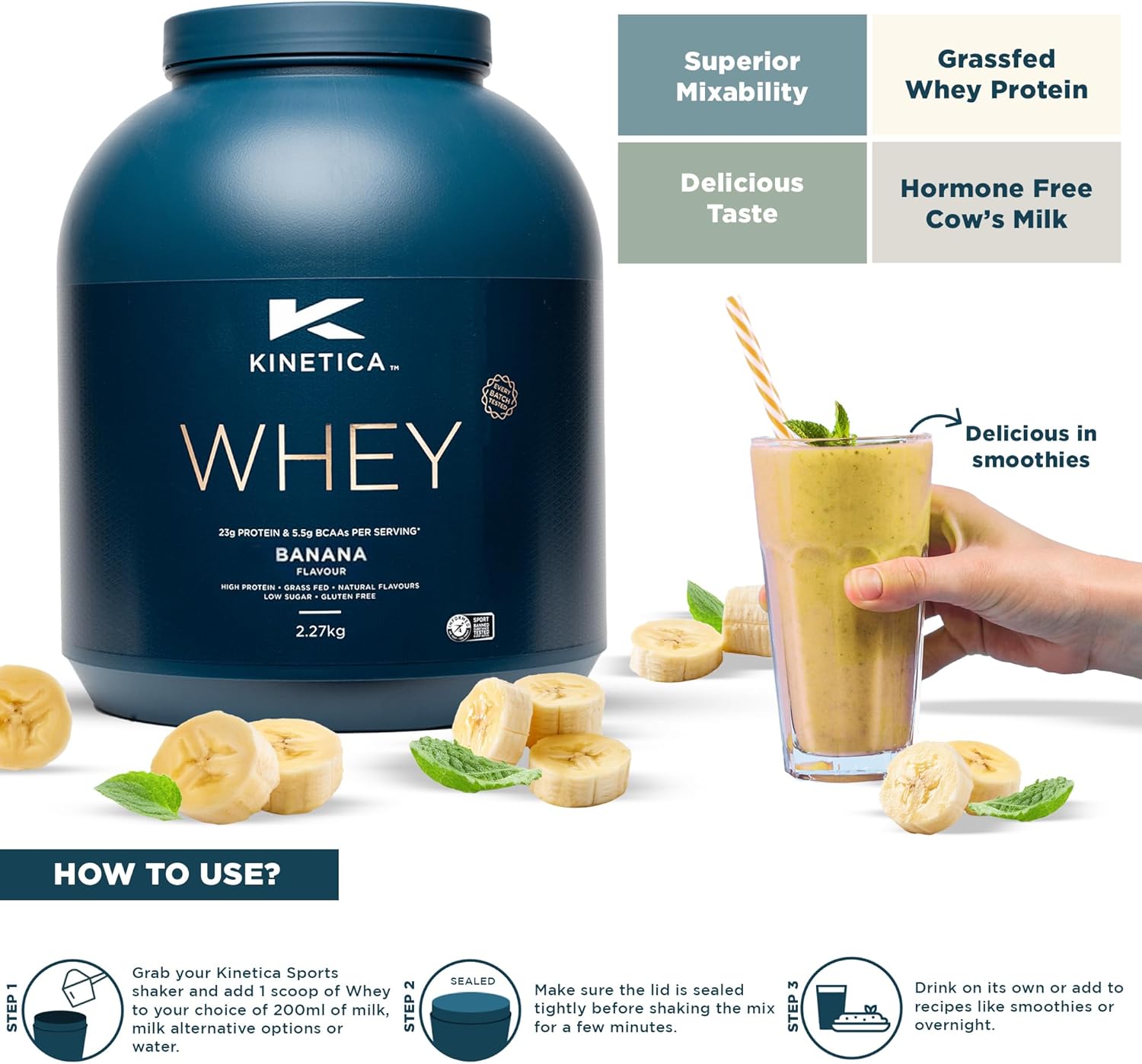 Kinetica Vanilla Whey Protein Powder | 4.5kg | 23g Protein per Serving | 130 Servings | Sourced from EU Grass-Fed Cows | Superior Mixability & Taste : Amazon.co.uk: Health & Personal Care