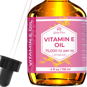 Vitamin E Oil By Leven Rose 75,000 Iu Per Oz 100% Natural, Organic, Pure Vitamin E Oil For Skin, Face, Hair, Nails, And Scars, 4 Oz