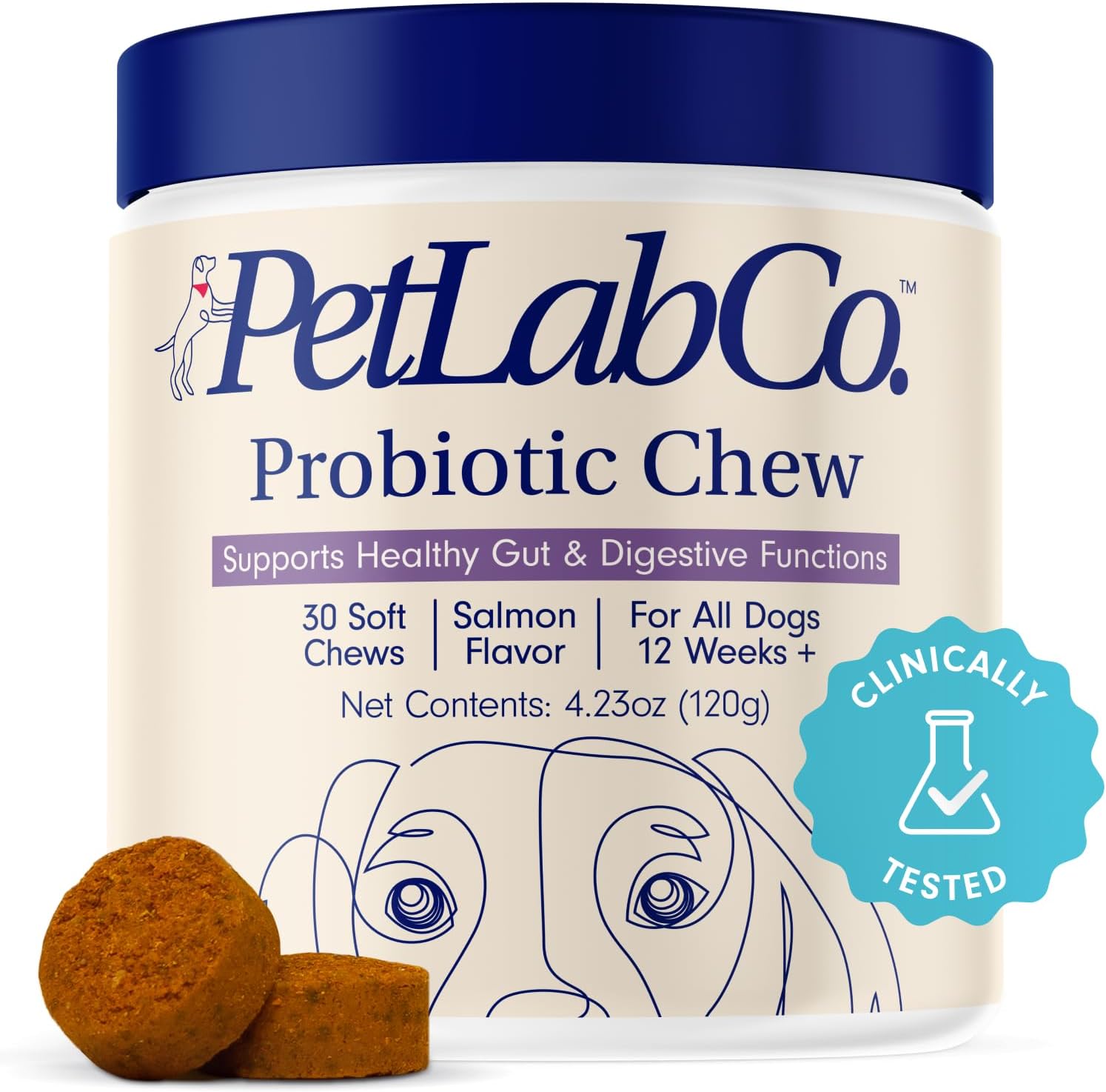 Petlab Co. Probiotics For Dogs, Support Gut Health, Diarrhea, Digestive Health & Seasonal Allergies - Salmon Flavor - 30 Soft Chews