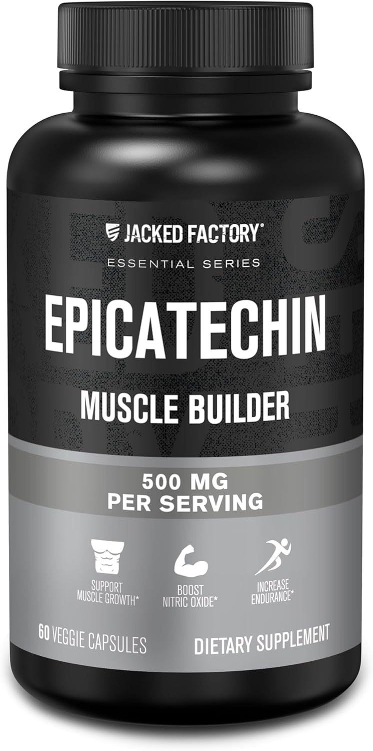 Jacked Factory Epicatechin - Muscle Builder Supplement With Epicatechin 500Mg To Inhibit Myostatin, Increase Muscle Growth, Enhance Vascularity, & Improve Nutrient Delivery - 60 Veggie Capsules