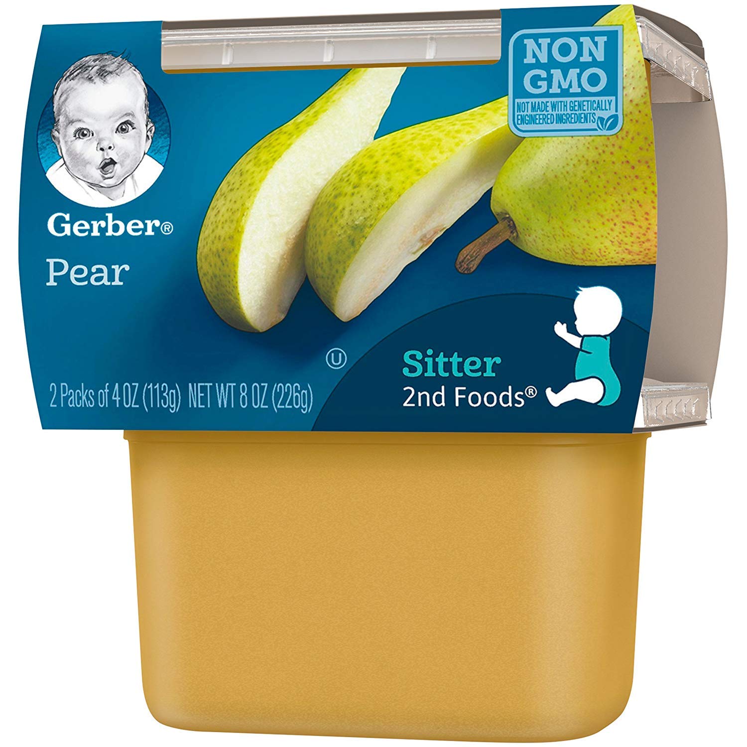 Gerber 2nd Food Baby Food Pear Puree, Natural & Non-GMO, 4 Ounce Tubs, 2-Pack (Pack of 8) : Baby