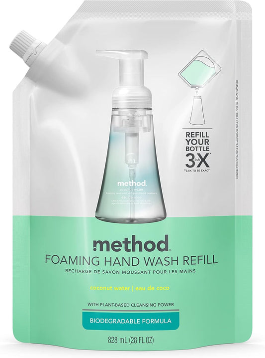 Method Foaming Hand Soap, Refill, Coconut Water, 28 Oz, 6 Pack, Packaging May Vary