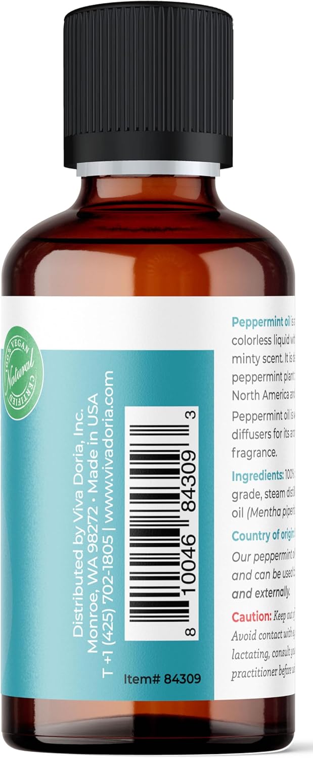 Viva Doria 100% Pure Northwest Peppermint Essential Oil, Undiluted, Food Grade, Steam Distilled, Made in USA, 118 mL (4 Fluid Ounce) : Health & Household