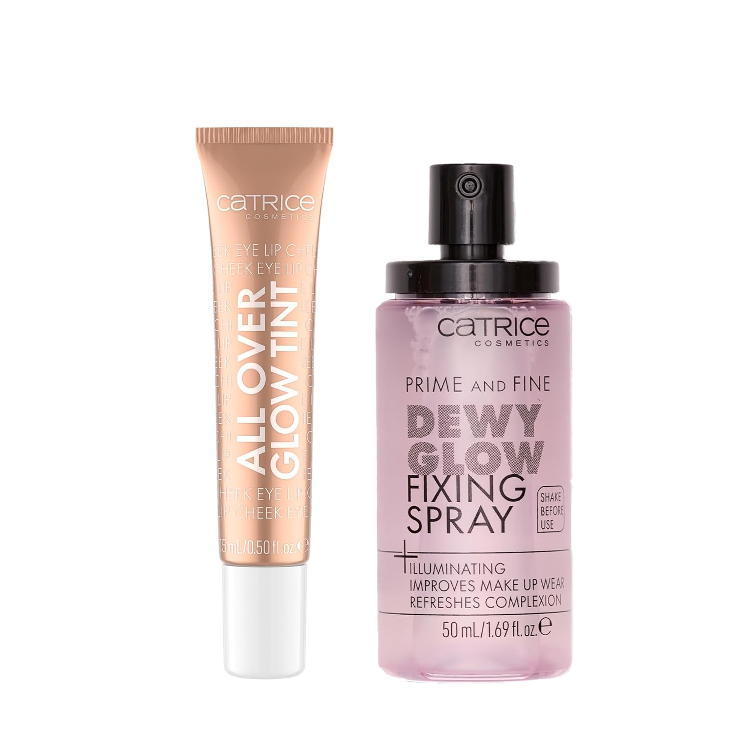 Catrice | Prime & Fine Illuminating Dewy Glow Spray & All Over Glow Tint 030 Bundle | Full Coverage Makeup | Vegan & Cruelty Free
