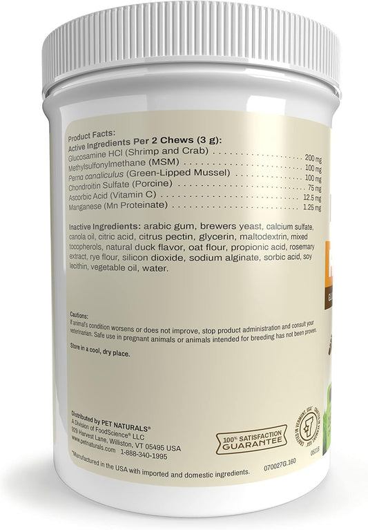 Pet Naturals Hip And Joint Supplement With Glucosamine, Chondroitin And Msm For Dogs And Cats, Duck Flavor, 160 Chews