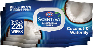 Clorox Scentiva Wipes, Bleach Free Cleaning Wipes, Household Essentials, Pacific Breeze & Coconut, 75 Count (Pack Of 3)