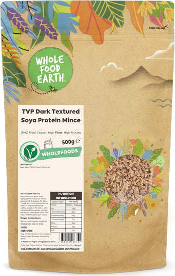 Wholefood Earth Tvp Dark Textured Soya Protein Mince 500 G | Gmo Free | High Fibre | High Protein